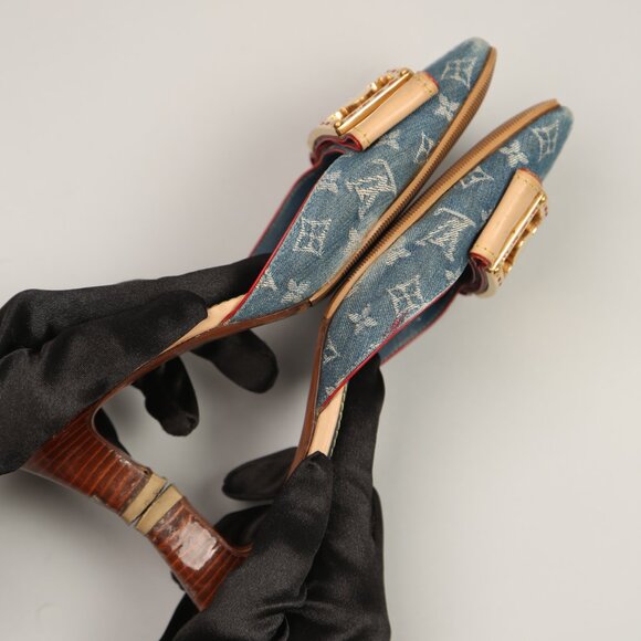 LOUIS VUITTON Denim Monogram Mules - Picture 7 of 9